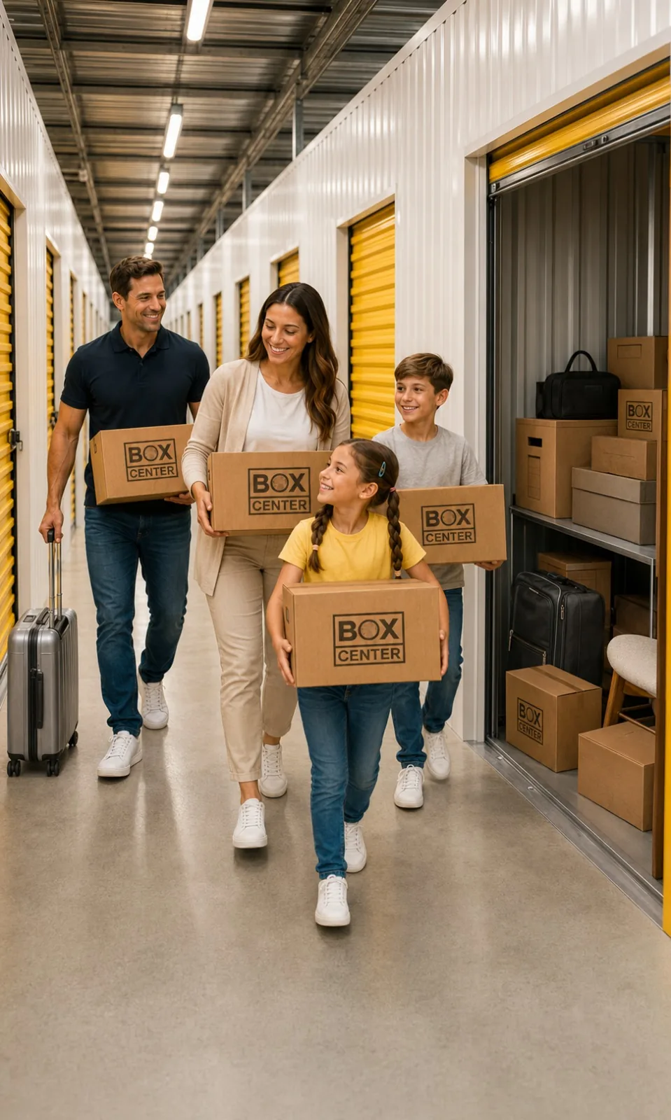 Familia con cajas de Box Center en Montevideo